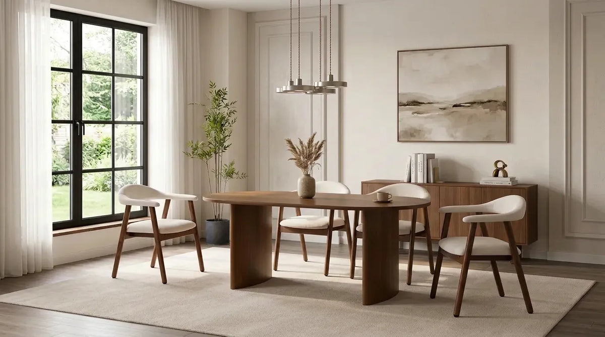 Pack Table à manger Joséphine Noyer 180cm + 4 chaises Berita Velours Noyer