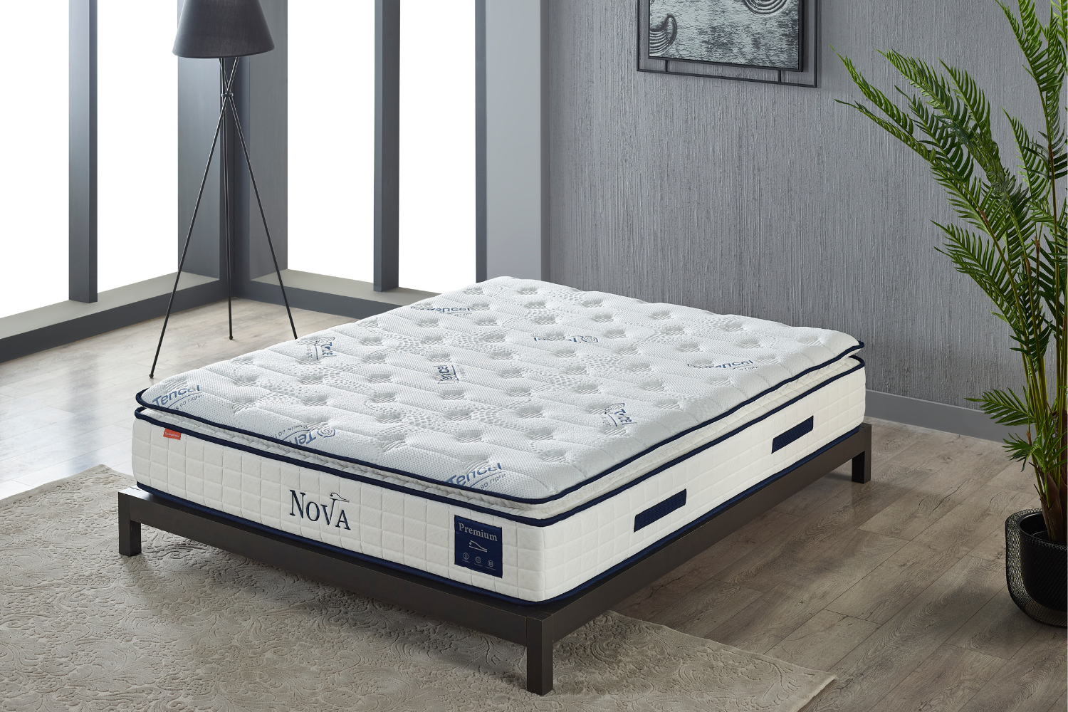 Pack complet Lit coffre Tokyo Gris + Matelas Nova Premium 32cm