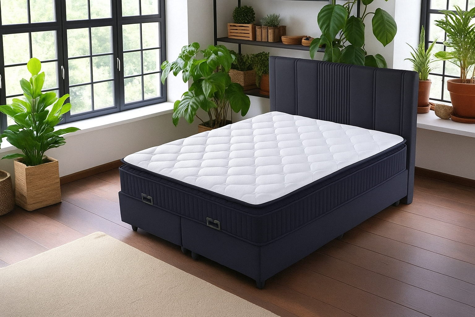 Pack complet Lit coffre Lugano Gris + Matelas 30cm