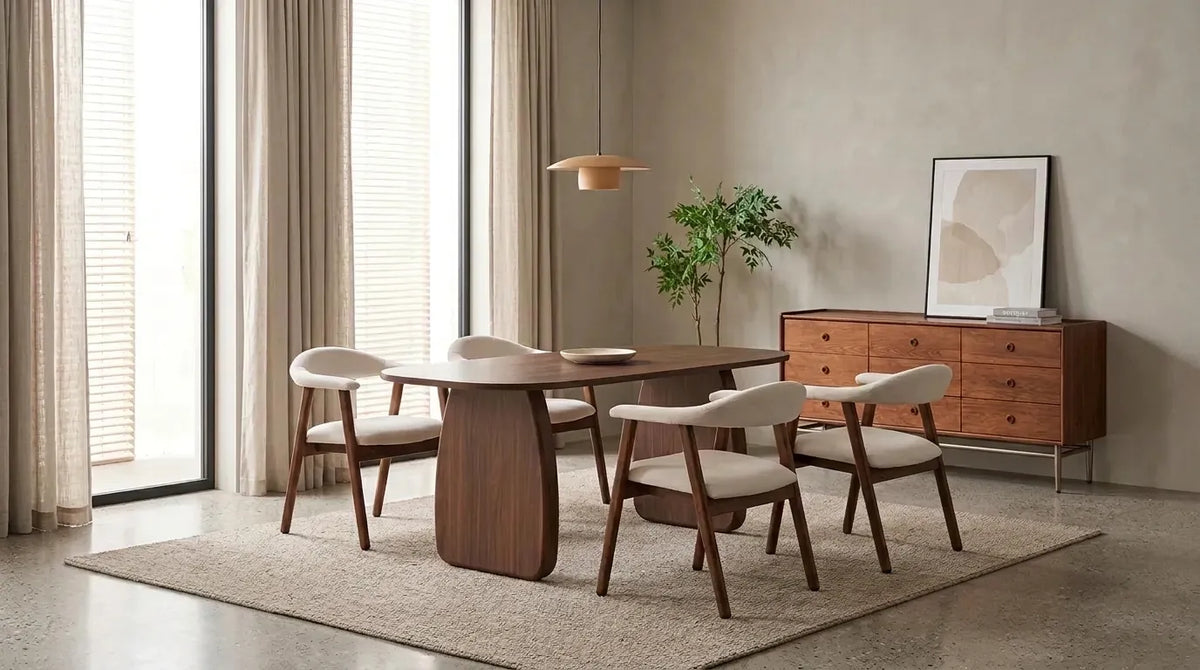 Pack Table à manger Helen 180cm + 4 chaises Berita Velours Noyer