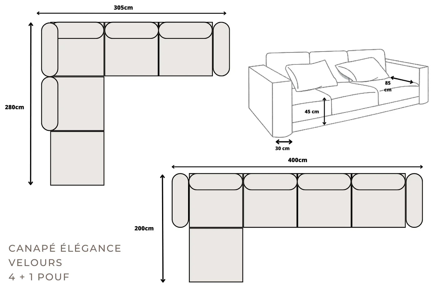Canapé d’angle Nova Beige modulable 4+1