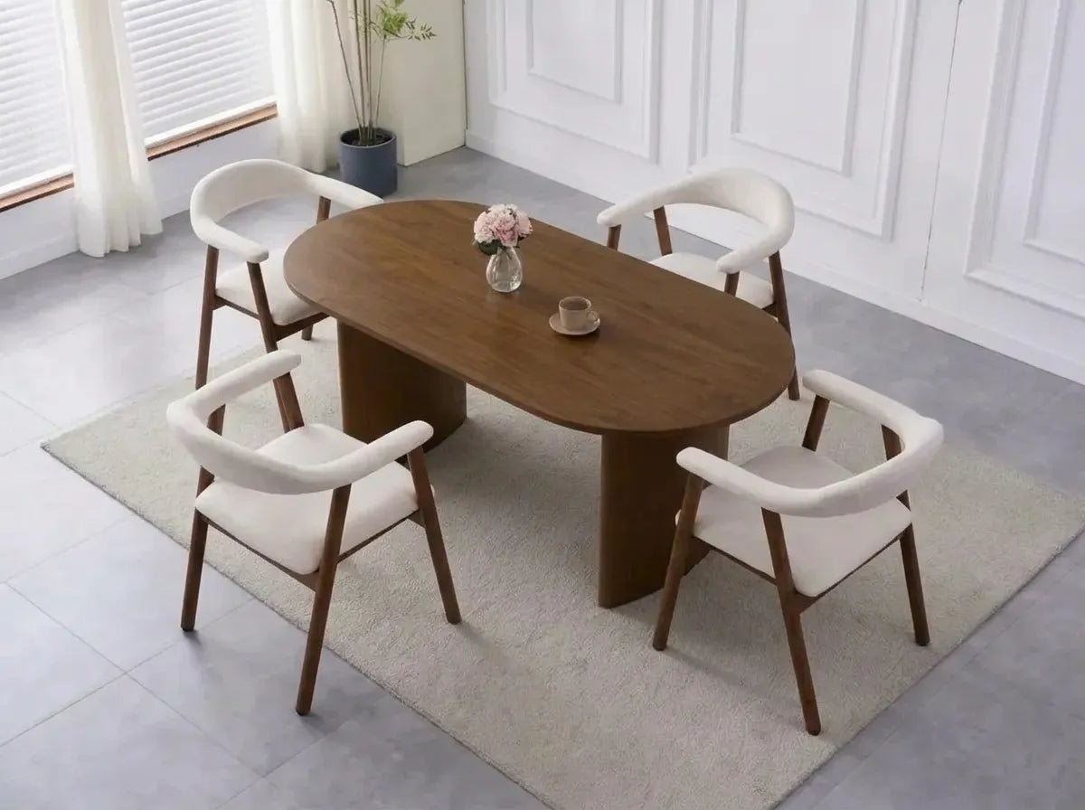 Pack Table à manger Joséphine Noyer 180cm + 4 chaises Berita Velours Noyer