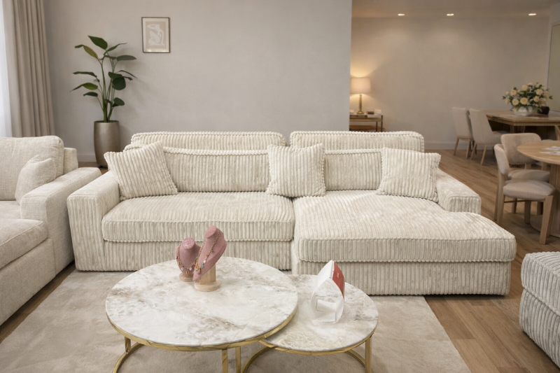 Canapé d'angle Mini Lexus Côtelé Beige