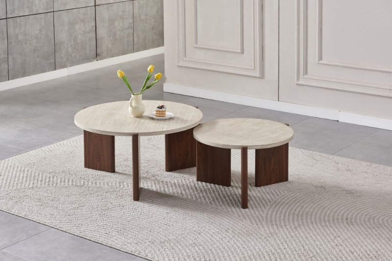 Table Basse Duo Zora Travertin Noyer