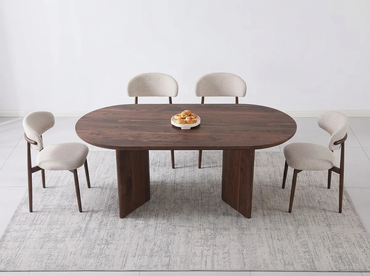 Pack Table à manger Ava Noyer 180cm + 4 chaises Bohème Chenille Noyer