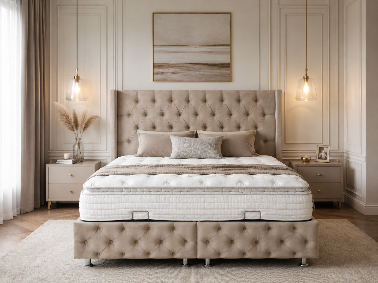 Lit coffre Armony Clouté Beige