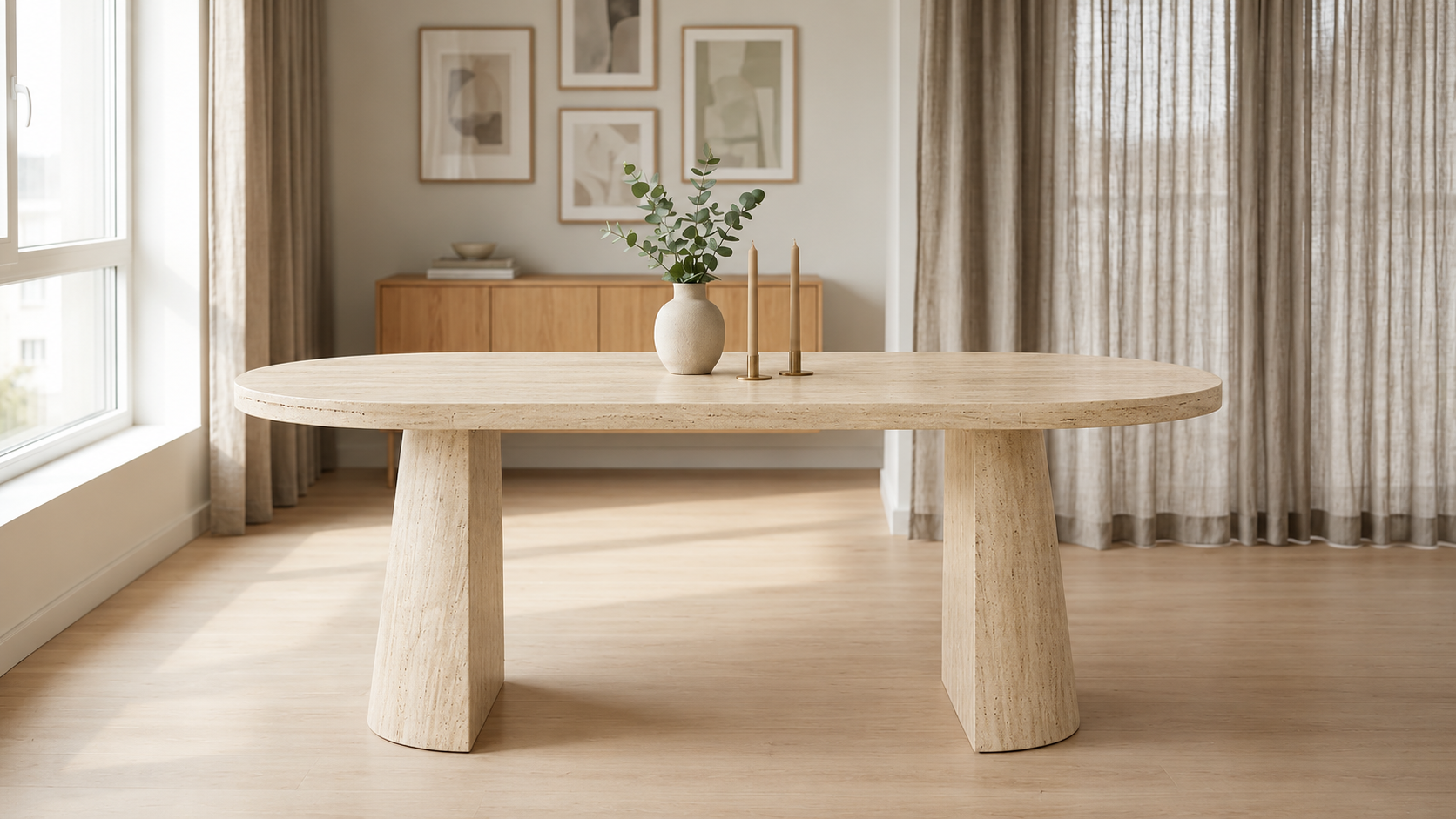 Table à manger Extensible Oriano Travertin  100-140-180cm