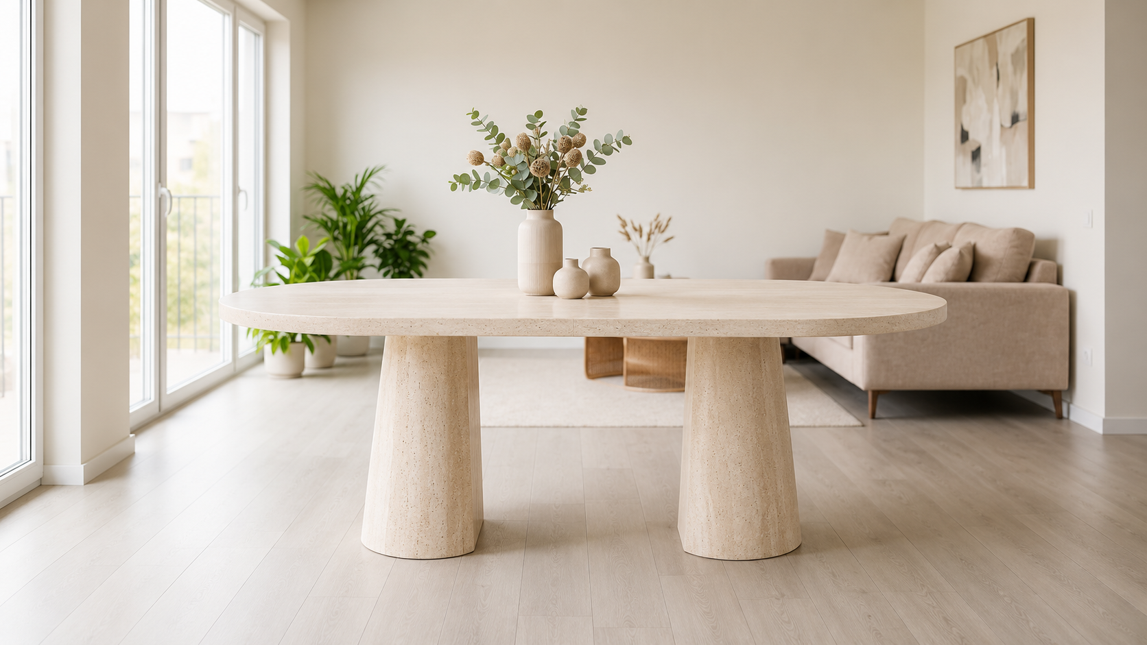Table à manger Extensible Oriano Travertin  100-140-180cm