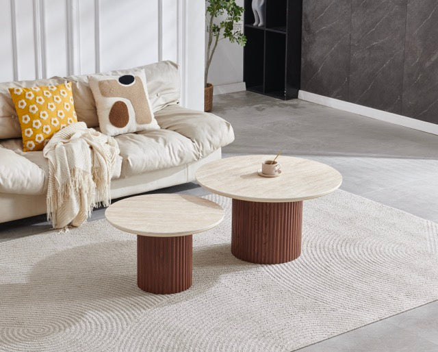 Table basse Gigogne Duo Noyer Travertin