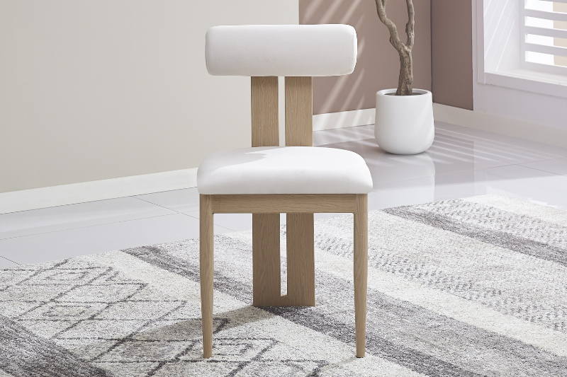 Chaise Tiffany Pied Effet Bois Velours Beige